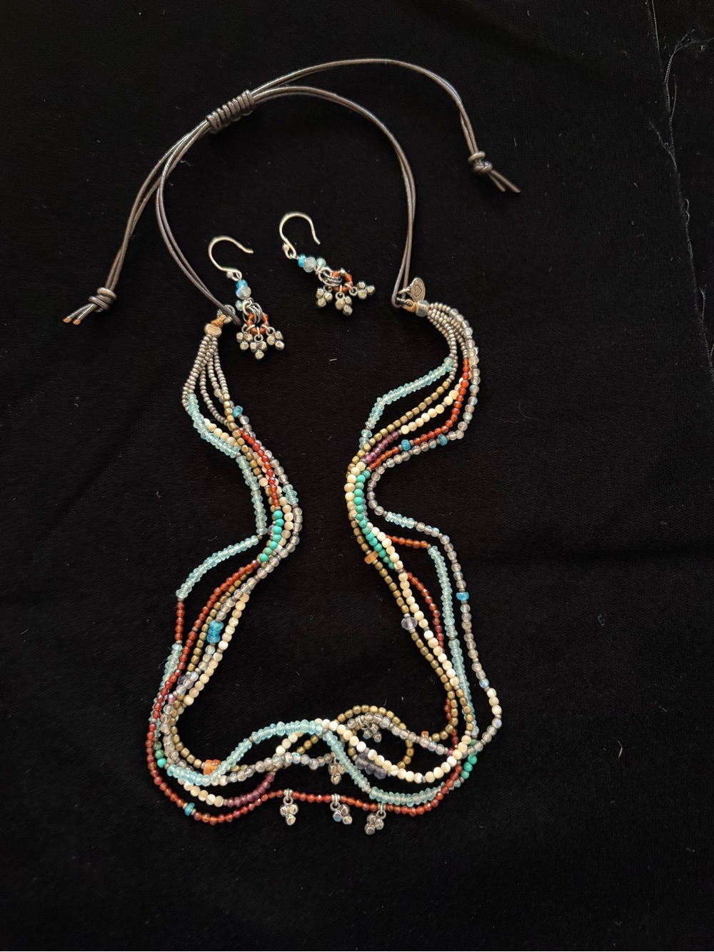Multi-Strand Beaded Necklace and Earrings Set - Turquoise, Coral & Gold